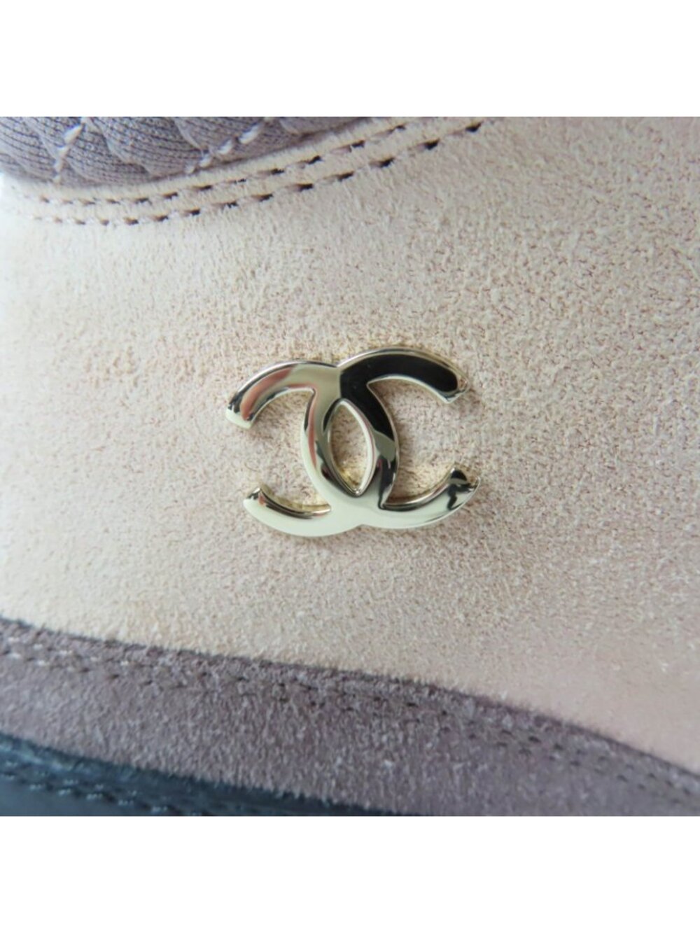 Chanel CC Logo Lace Up Suede Leather High Cut Sneakers Trekking Boots Pink - Picture 9 of 13